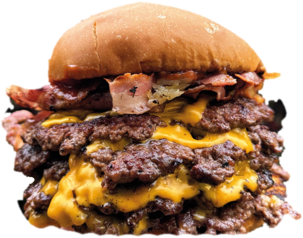 Hamburguesa Zeus Triple de Olympus con medallones smash, cheddar y panceta